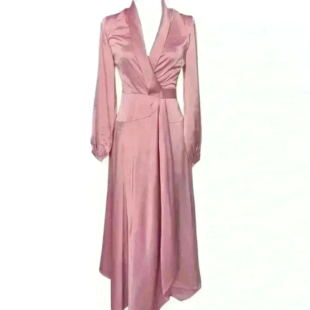 Adlai Silky Satin Rose Midi Wrap Dress